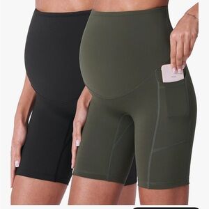 Maternity High-Waist Biker Shorts with Pocket - Black & Olive